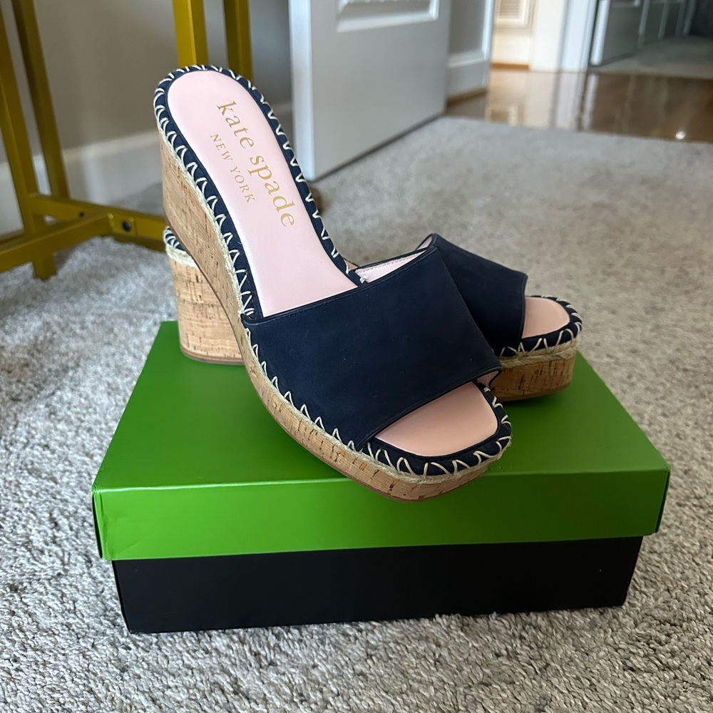 kate spade Navy and Tan Wedge Sandals